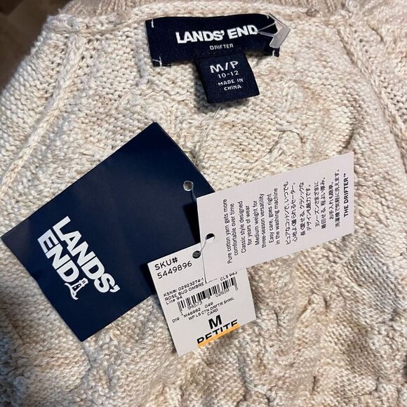 NWT Lands' End Drifter Cable-Knit Shawl Cardigan Sweater Ivory Tan Pink Medium - Picture 7 of 8